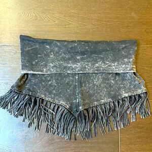 Dark Gray Fringed Shorts